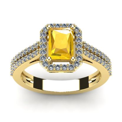 1 1/3 Carat Citrine and Halo Diamond Ring In 14 Karat Yellow Gold
