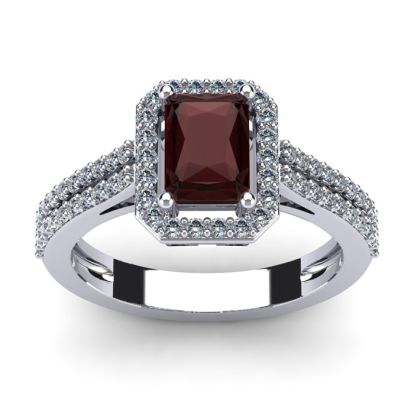 Garnet Ring: Garnet Jewelry: 1 3/4 Carat Garnet and Halo Diamond Ring In 14 Karat White Gold