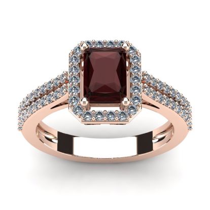 Garnet Ring: Garnet Jewelry: 1 3/4 Carat Garnet and Halo Diamond Ring In 14 Karat Rose Gold