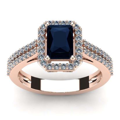 1 1/2 Carat Sapphire and Halo Diamond Ring In 14 Karat Rose Gold