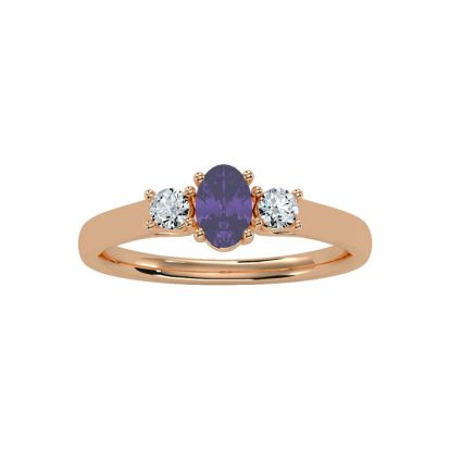 1/2 Carat Oval Shape Amethyst and Two Diamond Ring In 14 Karat Rose Gold
