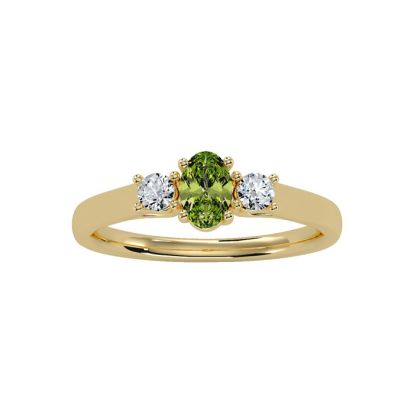 3/4 Carat Oval Shape Peridot and Two Diamond Ring In 14 Karat Yellow Gold