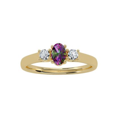 3/4 Carat Oval Shape Mystic Topaz Ring With Two Diamonds In 14 Karat Yellow Gold