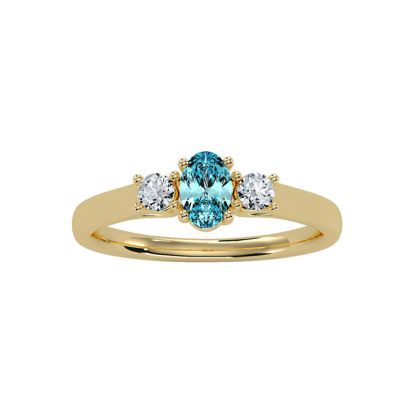 Aquamarine Ring: Aquamarine Jewelry: 1/2 Carat Oval Shape Aquamarine and Two Diamond Ring In 14 Karat Yellow Gold