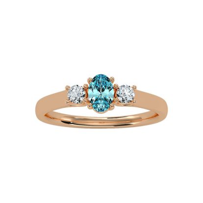 Aquamarine Ring: Aquamarine Jewelry: 1/2 Carat Oval Shape Aquamarine and Two Diamond Ring In 14 Karat Rose Gold