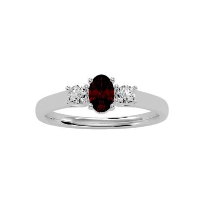 Garnet Ring: Garnet Jewelry: 3/4 Carat Oval Shape Garnet and Two Diamond Ring In 14 Karat White Gold