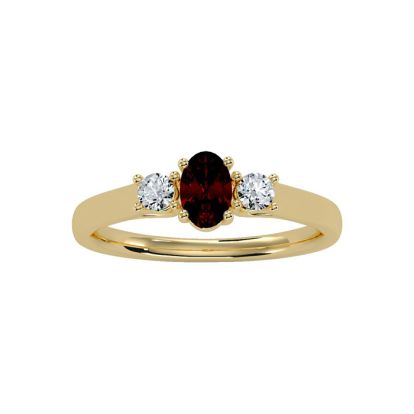 Garnet Ring: Garnet Jewelry: 3/4 Carat Oval Shape Garnet and Two Diamond Ring In 14 Karat Yellow Gold