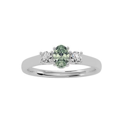 1/2 Carat Oval Shape Green Amethyst and Two Diamond Ring In 14 Karat White Gold