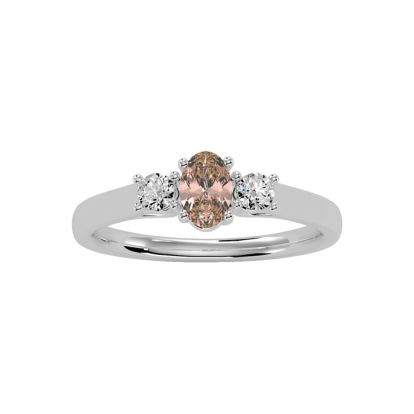 1/2 Carat Oval Shape Morganite and Two Diamond Ring In 14 Karat White Gold