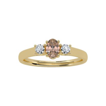 1/2 Carat Oval Shape Morganite and Two Diamond Ring In 14 Karat Yellow Gold