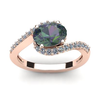 1-3/4 Carat Oval Shape Mystic Topaz Ring With Swirling Diamond Design In 14 Karat Rose Gold