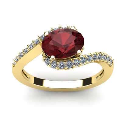 Garnet Ring: Garnet Jewelry: 1 3/4 Carat Oval Shape Garnet and Halo Diamond Ring In 14 Karat Yellow Gold