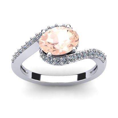 1-1/2 Carat Oval Shape Morganite and Halo Diamond Ring In 14 Karat White Gold