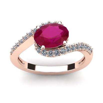 1 3/4 Carat Oval Shape Ruby and Halo Diamond Ring In 14 Karat Rose Gold