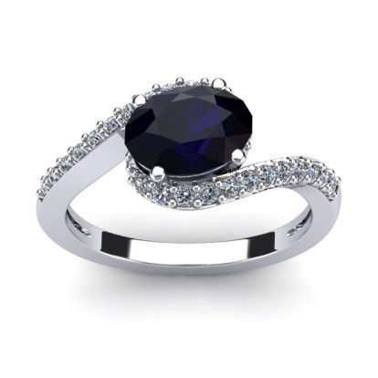 1 3/4 Carat Oval Shape Sapphire and Halo Diamond Ring In 14 Karat White Gold
