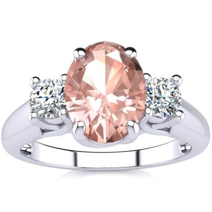 1-1/3 Carat Oval Shape Morganite and Two Diamond Ring In 14 Karat White Gold