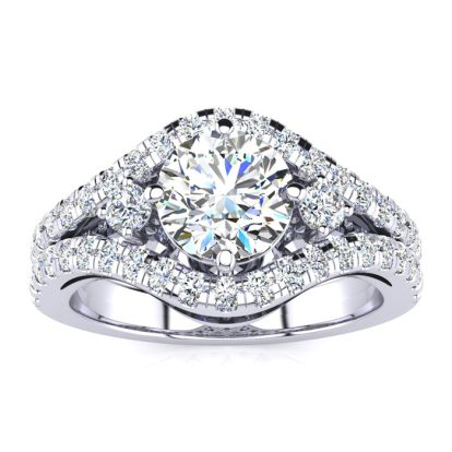 14K White Gold 2 Carat Fancy Diamond Engagement Ring, With 1.25 Carat Center