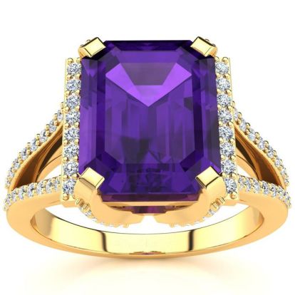 4 Carat Amethyst and Halo Diamond Ring In 14 Karat Yellow Gold
