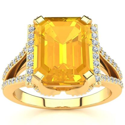 4 Carat Citrine and Halo Diamond Ring In 14 Karat Yellow Gold