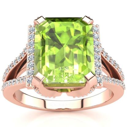4 Carat Peridot and Halo Diamond Ring In 14 Karat Rose Gold
