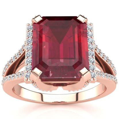 4 Carat Ruby and Halo Diamond Ring In 14 Karat Rose Gold