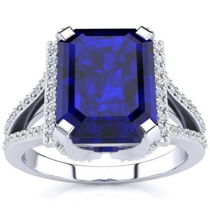 4 Carat Sapphire and Halo Diamond Ring In 14 Karat White Gold