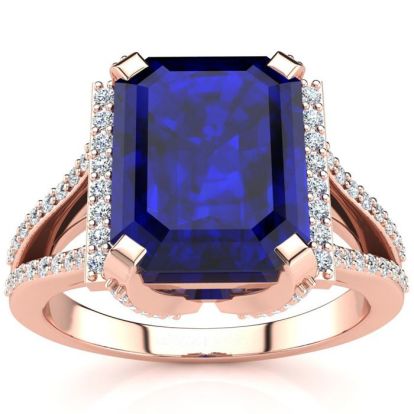 4 Carat Sapphire and Halo Diamond Ring In 14 Karat Rose Gold