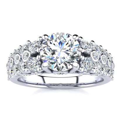 14K White Gold 2 1/3 Carat Fancy Diamond Engagement Ring, With 1.25 Carat Center