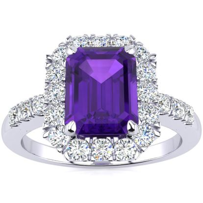 2 Carat Amethyst and Halo Diamond Ring In 14 Karat White Gold