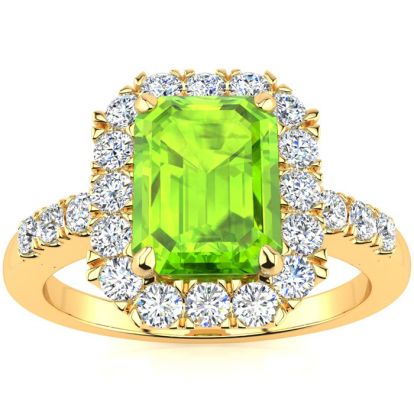 2 1/4 Carat Peridot and Halo Diamond Ring In 14 Karat Yellow Gold