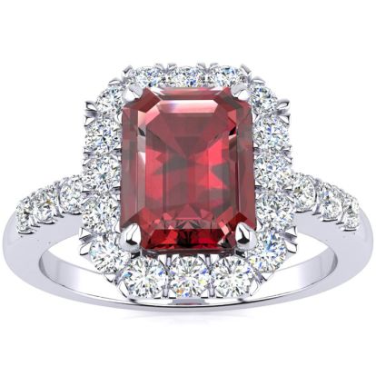 Garnet Ring: Garnet Jewelry: 2 1/2 Carat Garnet and Halo Diamond Ring In 14 Karat White Gold