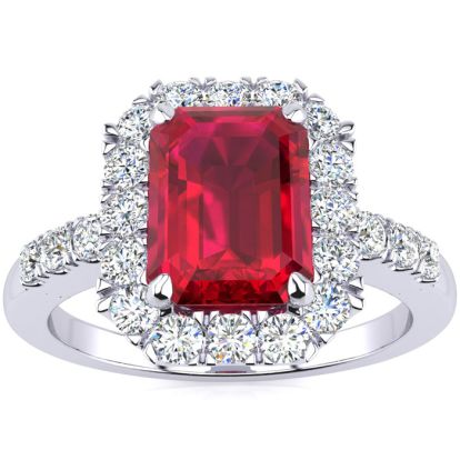 2 3/4 Carat Ruby and Halo Diamond Ring In 14 Karat White Gold