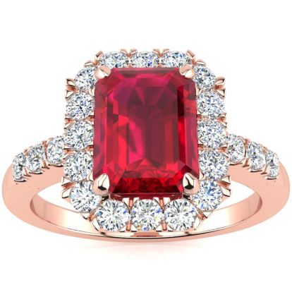 2 3/4 Carat Ruby and Halo Diamond Ring In 14 Karat Rose Gold