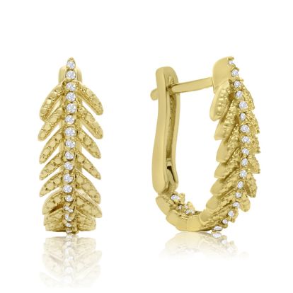 Diamond Drop Earrings: 1/4 Carat Diamond Feather Earrings In Gold Overlay With Latch backs 