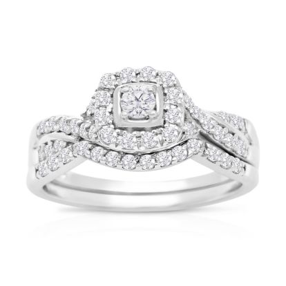 1/2 Carat Halo Diamond Bridal Set in 14 Karat White Gold