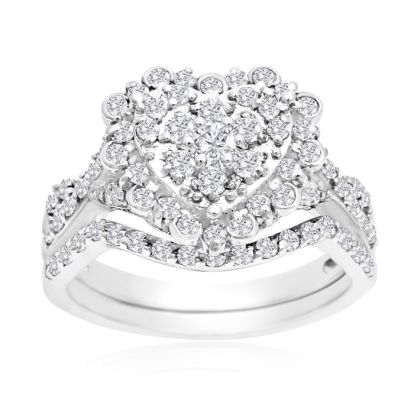 1 Carat Heart Halo Diamond Bridal Set in 14 Karat White Gold
