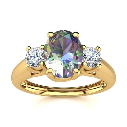 1-1/5 Carat Oval Shape Mystic Topaz Ring With Two Diamonds In 14 Karat Yellow Gold