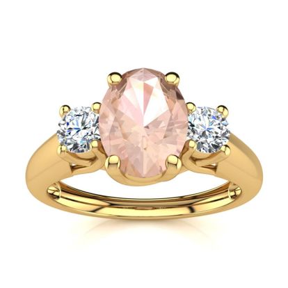 1 Carat Oval Shape Morganite and Two Diamond Ring In 14 Karat Yellow Gold