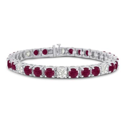 Ruby Bracelet; Ruby Tennis Bracelet; 16 Carat Ruby and Diamond Bracelet In 14 Karat White Gold