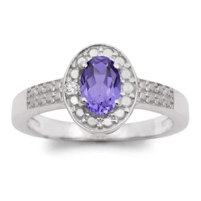 1/2 Carat Oval Shape Tanzanite and Halo Diamond Ring In Sterling Silver