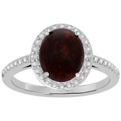 1 ½ Carat Black Opal and Diamond Halo Ring in Sterling Silver-Size 4 Only

