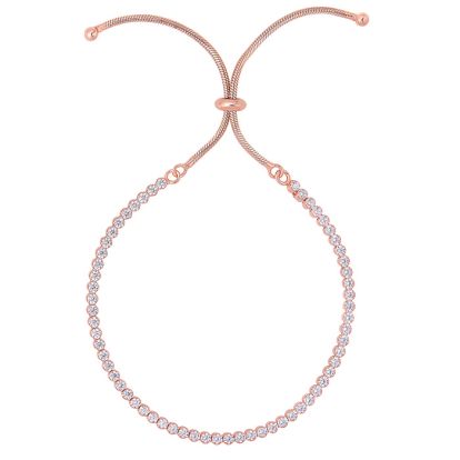 Rose Gold Plated Sterling Silver Cubic Zirconia Adjustable Bead Bracelet
