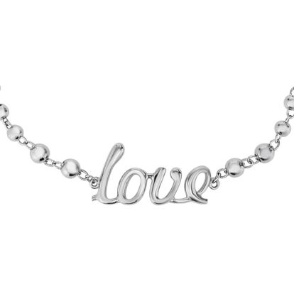 Sterling Silver Adjustable Bead Bracelet with "Love" Text