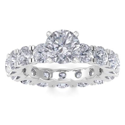 14 Karat White Gold 4 3/4 Carat Diamond Eternity Engagement Ring With 1 1/2 Carat Round Brilliant Center, Ring Size 4.5