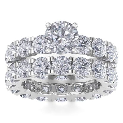 14 Karat White Gold 10 Carat Diamond Eternity Engagement Ring With Matching Band, Ring Size 9