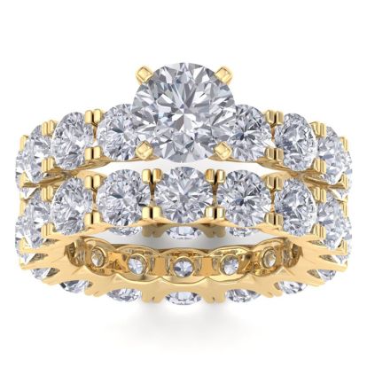 14 Karat Yellow Gold 9 1/2 Carat Diamond Eternity Engagement Ring With Matching Band, Ring Size 8.5