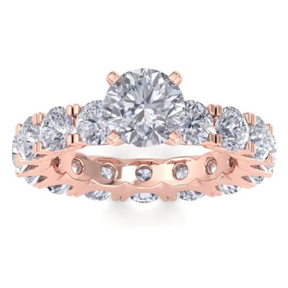 14 Karat Rose Gold 5 Carat Diamond Eternity Engagement Ring With 1 1/2 Carat Round Brilliant Center, Ring Size 5.5