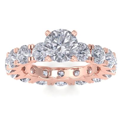 14 Karat Rose Gold 5 1/2 Carat Diamond Eternity Engagement Ring With 1 1/2 Carat Round Brilliant Center, Ring Size 9.5