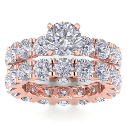 14 Karat Rose Gold 8 1/2 Carat Diamond Eternity Engagement Ring With Matching Band, Ring Size 4.5