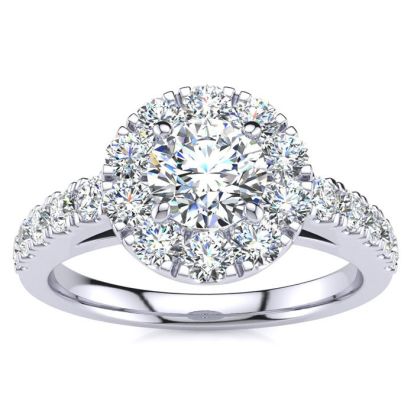 1 Carat Floating Halo Round Diamond Engagement Ring in 14 Karat White Gold 